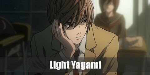  Light Yagami’s costume is a white dress shirt, red tie, olive pants, black Oxfords, and a khaki blazer.