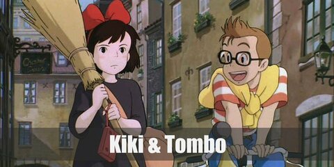  Kiki’s outfit is a basic blue t-shirt dress, plain red flats, and an oversized red ribbon on top of her head along with her magic broom. Tombo Kopoli’s costume is a red and white-striped shirt, denim pants, a brown belt, black glasses, and brown shoes.