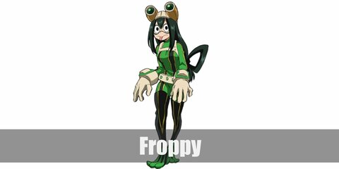  Froppy’s costume is a green long-sleeved shirt, black thigh-high boots, cream gloves, and her unique goggles.
