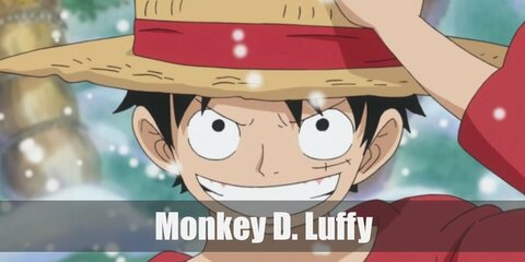 Monkey D. Luffy's costume features a red quarter-sleeved top and denim shorts. He has s straw hat and a yellow pirate sash. You can also complete his costume with his signature sandals, too.