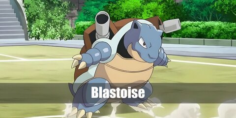 Blastoise's DIY costume can be recreated with a blue unitard, khaki shirt and shorts, a mask, and a shell backpack.