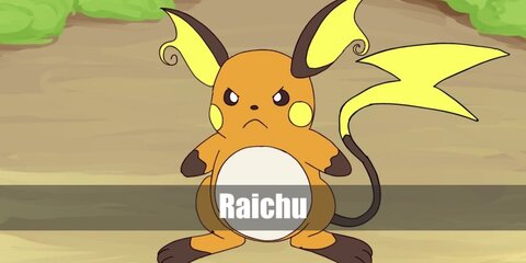 Raichu's costume can be recreated with a DIY mask, an orange hoodie, and paw slippers.