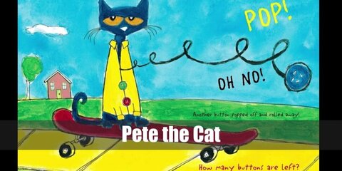 Pete the Cat's look features a yellow sweater with groovy buttons, blue arm sleeves, pants, cat ears, tail,and comfy blue slippers. 