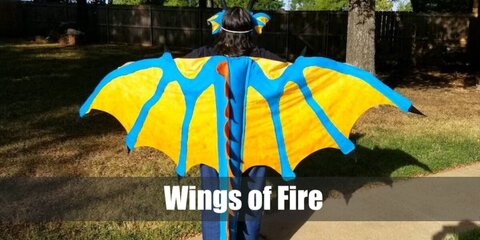 The Wings of Fire dragon costume can be recreated wby wear fish scale outfits with wings and a mask.