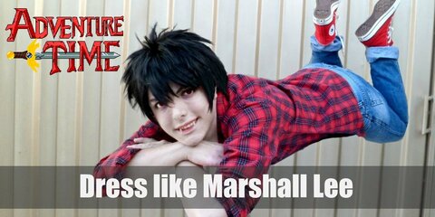 Marshall's signature look is red plaid shirt with denim pants and red sneakers.