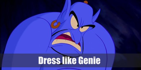  The Genie is known for his blue skin, occasional harem pants, red sash, gold arm cuffs, and huge smile. 