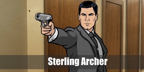 Sterling Archer wears a gray suit. Add cartoon details by drawing over the suit and adding make-up to the face.