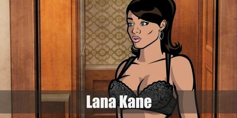 Lana Kane’s costume is a white long-sleeved turtleneck sweater dress, black thigh-high boots, a thick black belt, a shoulder harness, and dangling earrings. Lana Kane is a competitive field agent.