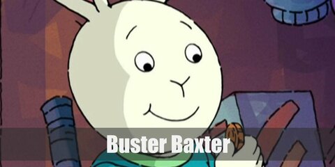 Buster's costume features an orange shirt under a long-sleeved sweater. He wears blue pants as well as red sneakers! Complete his outfit with a bunny hat and white gloves, too.
