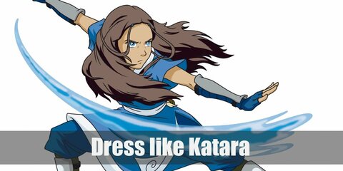 Katara most popular outfit consists of a blue flowing tunic, blue plants, and brown boots, as well as blue gloves.