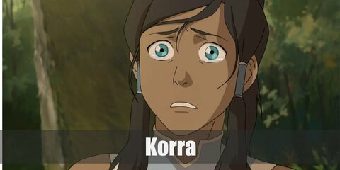  Korra’s costume is a light blue sleeveless turtleneck top, blue loose pants, a fleece skirt, and brown winter boots.