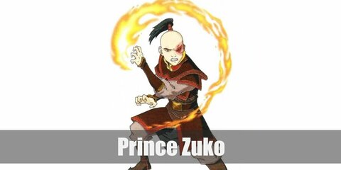  Prince Zuko’s costume is a red karate top, red cape, red harem pants, all with gold details and cinched with a gold belt.