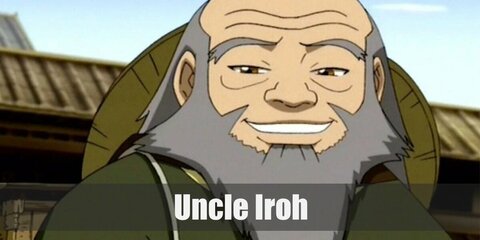  Uncle Iroh’s costume is a red kaftan, red and brown armor, brown pants, brown shoes, and his limited hair up on a bun tied with yellow ribbon.