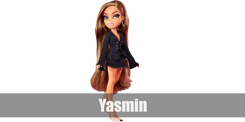 Yasmin costume is a matching cardigan or bolero with a skirt. Then top it off with a nude pumps and brown wig. Nail the look with smokey eye makeup and plump lips.