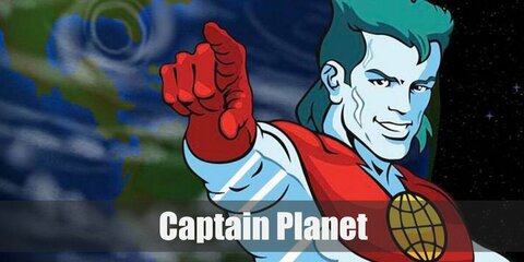 Captain Planet costume is a planeteer-inspired tee and wear it as a cropped top then get your upper body in a layer of bluish grey body paint. Wear blue tights under red trunks, too. Complete the costume with a pair of red gloves and red boots. 