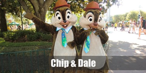 Chip and Dale's costume includes a chipmunk onesie and a black nose foam for Chip and a red nose foam for Dale.
