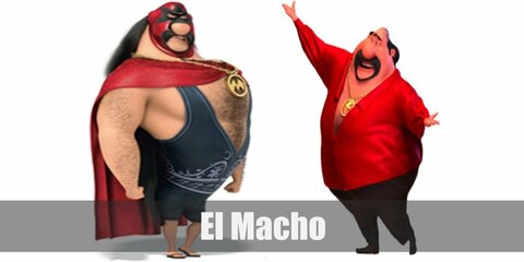  El Macho’s costume is a red long-sleeve dress shirt, black pants, and a gold necklace for day-to-day. But El Macho’s supervillain costume is composed of a black wrestling singlet, a red cape, and a red/black wrestling mask.