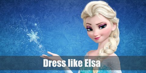  Elsa costume is a long blue gown with sparking elements, a long sheer cape, and glittering shoes. Elsa also wears a dark blue dress, a dark red cape, dark blue globes, a tiara, and golden shoes.