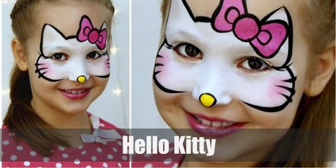 Hello Kitty's costume is composed of a Hello-Kitty printed shirt with a pink tulle skirt. Complete the costume with her signature cat ears and red ribbon head band. 