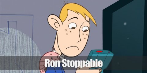 Ron Stoppable's costume includes a black top with grey cargo pants. He has a beige military belt and wears black shoes.