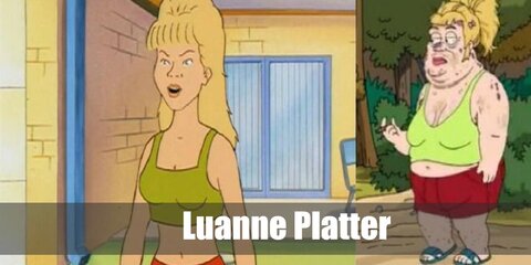 Luanne wears a green top, tight short, and white sneakers. She also has blonde hair.