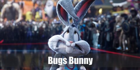 Bugs Bunny's costume has the new Tunes Squad jersey, bunny ears, and bunny slippers.