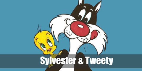 Sylvester the Cat's costume features a cat suit and mask while Tweety Bird can be recreated with a yellow jacket, orange shoes, and a Tweety Bird mask, too.
