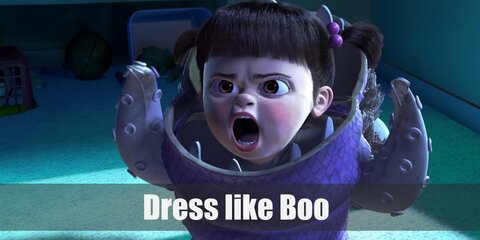 Monsters Inc Boo’s costume is a cute little purple number that covers her regular clothes and lets her fit right in with the monster crowd.