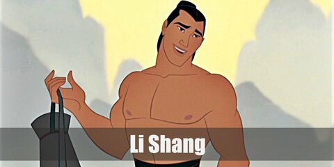 Li Shang’s costume is a grey long-sleeved tunic, grey pants, black shoes, grey armor, and a red cape. Li Shang is a newly-minted general in the Chinese army.