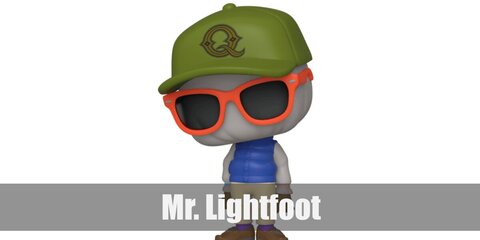 Mr. Lightfoot wears a grey top, vest, sun glasses, and a green cap. Then, he also has a pair of khaki pants, brown gloves, and a pair of brown shoes.