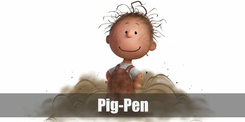 Pigpen’s costume is a light green shirt, brown overalls, and brown boots. Pigpen got his name because he is perpetually dirty.