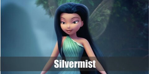 Silvermist's costume has a one-shoulder blue dress, sandals, and a pair of wings.