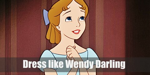 Wendy Darling’s costume in the 1953 Disney film adaptation is very simple. She’s wearing a light blue Edwardian-era night gown with a light blue ribbon tied on her hair.