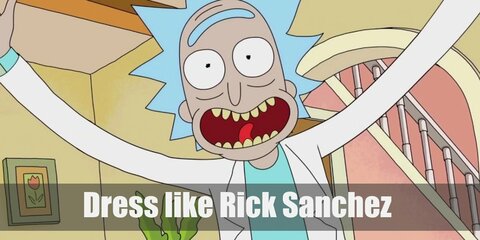 Rick Sanchez costume is like your typical mad scientist, complete with the shocked-up hair. He wears plain casual clothes underneath his white lab coat, and he has light blue hair.