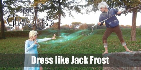 Jack Frost costume itself consists of a hoodie, pants, a shepherd’s staff, and a wig for added effect