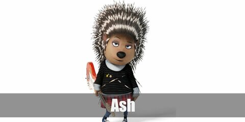 Rock Ash's porcupine look with a spiky wig, a striped shirt, plaid skirt, denim jeans, and high top sneakers. Carry a toy electric guitar, too!
