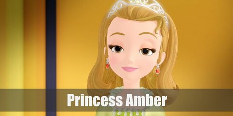 Princess Amber's costume features a green gown (which you can make DIY), a red fan, as well as a bee hive style wig and crown.