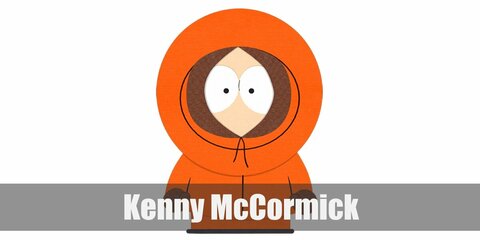  Kenny McCormick’s costume is a bright orange parka with an equally bright fur-trimmed hood, orange pants, and black shoes.