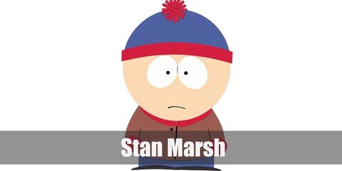 Stan Marsh wears a brown sweater and blue pants styled with a red scarf. Complete the look with his signature beanie.