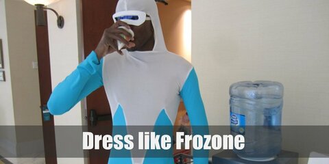 For a Frozone costume all you need is a blue and white fully covering bodysuit and a pair of super cool futuristic glasses that have one lens covering both of your eyes.