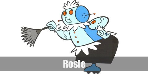 Rosey costume features a head made of cardboard painted in blue. For her clothes, wear a blue button-down and skirt.