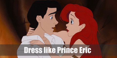  Prince Eric is mostly known for his sailor’s clothes. He wears a white tunic, blue pants, black boots, and a red cumberbund. 