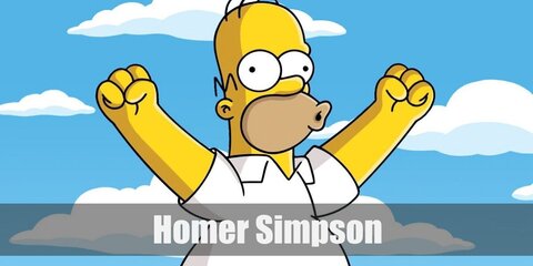  Homer Simpson’s costume is a fake belly, a white polo shirt, blue jeans, and gray shoes.