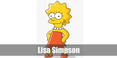  Lisa Simpson’s costume is a red strapless dress, red Mary-Jane shoes, and a white pearl necklace.