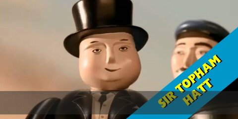 Sir Topham Hatt wears a swallow-tail suit and dark shoes. He also wears a top hat.