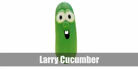  Larry Cucumber’s costume is a green shirt, green pants, green sneakers, and a green beanie. 