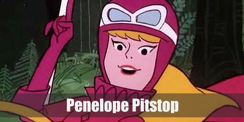 Penelope Pitstop’s costume is a pink jacket, a pink scarf, pink pants, pink gloves, a pink helmet, and white knee-high boots.  Penelope Pitstop is the only female racer in Wacky Races.