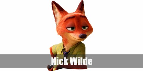 Nick Wilde’s costume is a green button-down shirt, beige pants, and a purple necktie. Nick is your stereotypical fox; sly and charismatic, the perfect conman. 