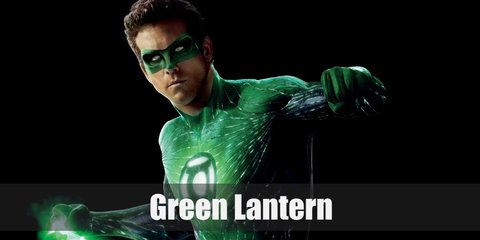 Green Lantern costume is composed of a logo-printed shirt over a long sleeved black top and black tights. It also has white quarter gloves, a green mask, and green boots. Wear a green ring to complete the costume.
