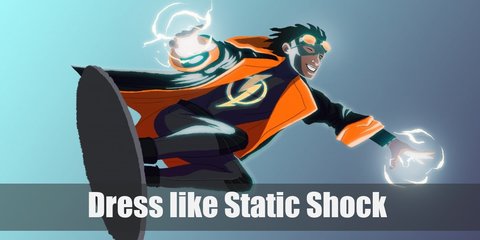 Static Shock’s costume is all blue, white, black, and yellow. He doesn’t like form-fitting clothes like Superman and Batman, and prefers a robe rather than the classic cape. 